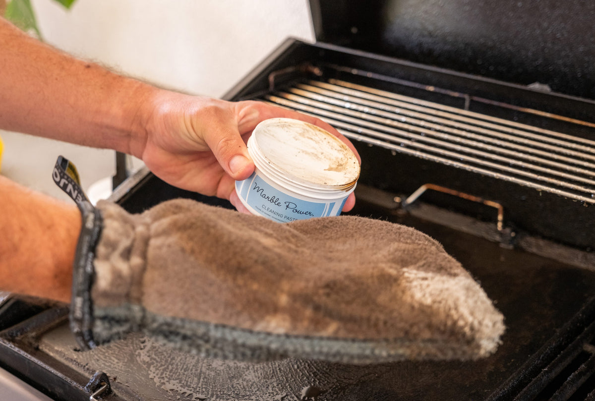 ENJO Marble Paste and Outdoor Glove on the BBQ